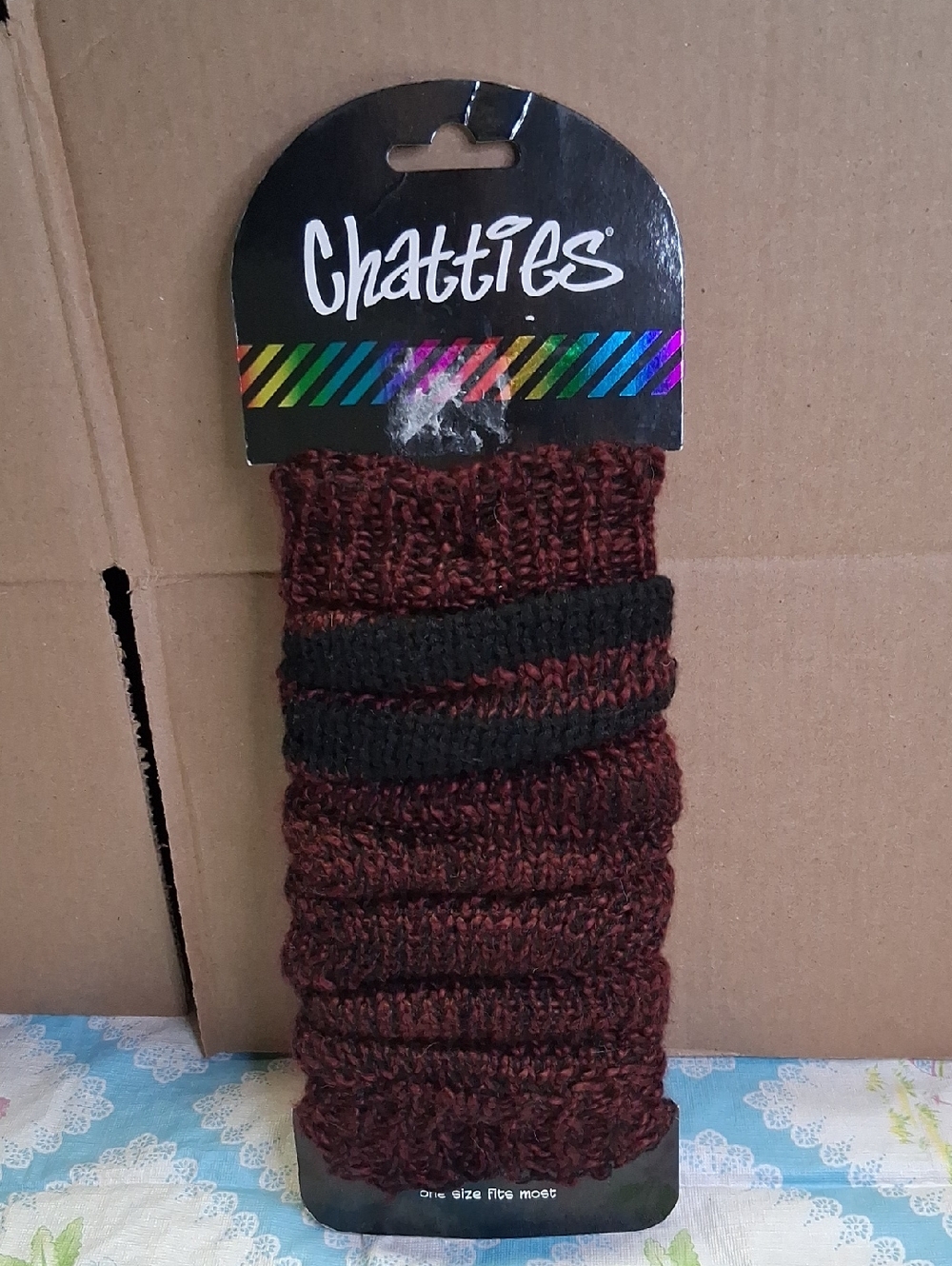 Chatties By Gina Group Burgundy and Black Ribbed Knit Legwarmers NWT